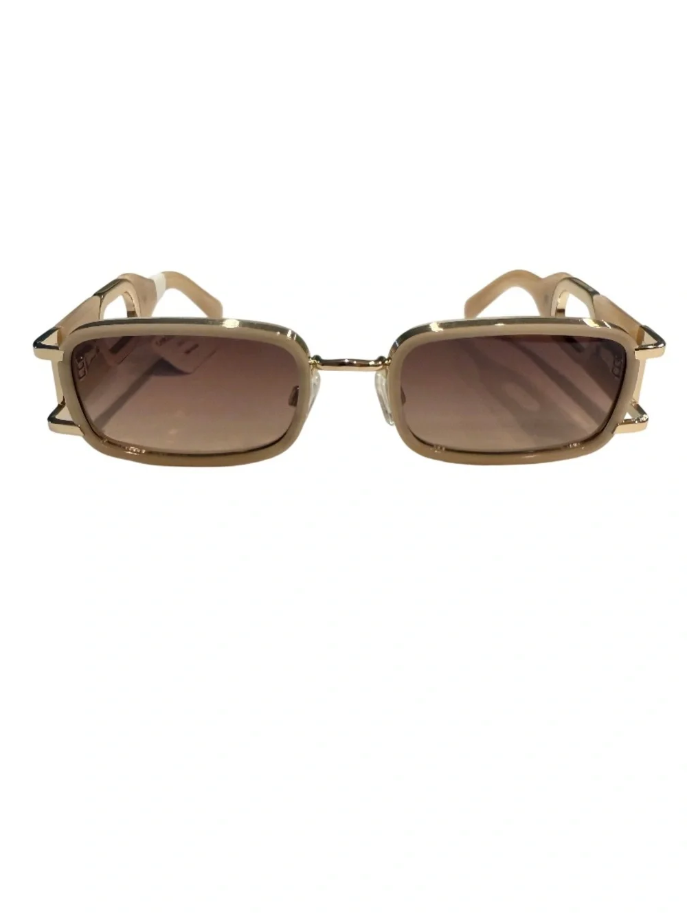 NEW CAROLINA Lemke Axis Beige Brown Gold Rectangular Sunglasses